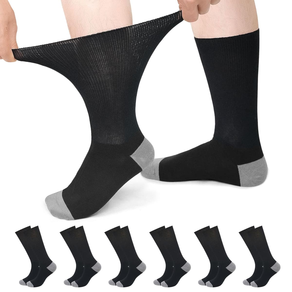 PUTUO Calcetines Diabeticos para Hombre Mujer: Calcetín sin Elastico y sin Costuras de Algodón para Hombres - Calcetines Extra Anchos para Pies Hinchados 6 pares — view 8