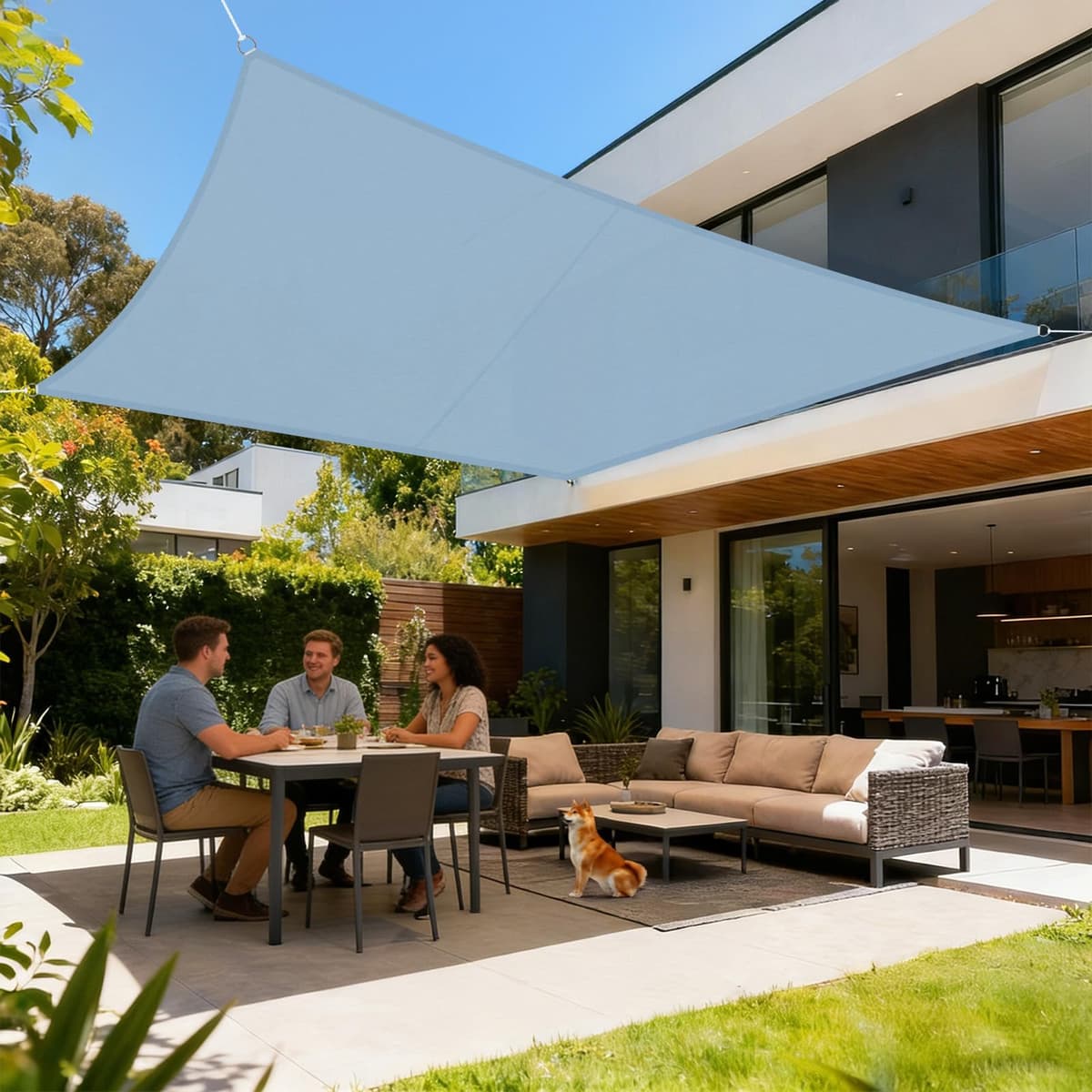 LOVE STORY Toldo Vela de Sombra Impermeable Triangular 3x3x3m Protección Rayos UV PES Toldos para Patio, Exterior Terrazas, Jardín, Balcon (Crema) — view 12