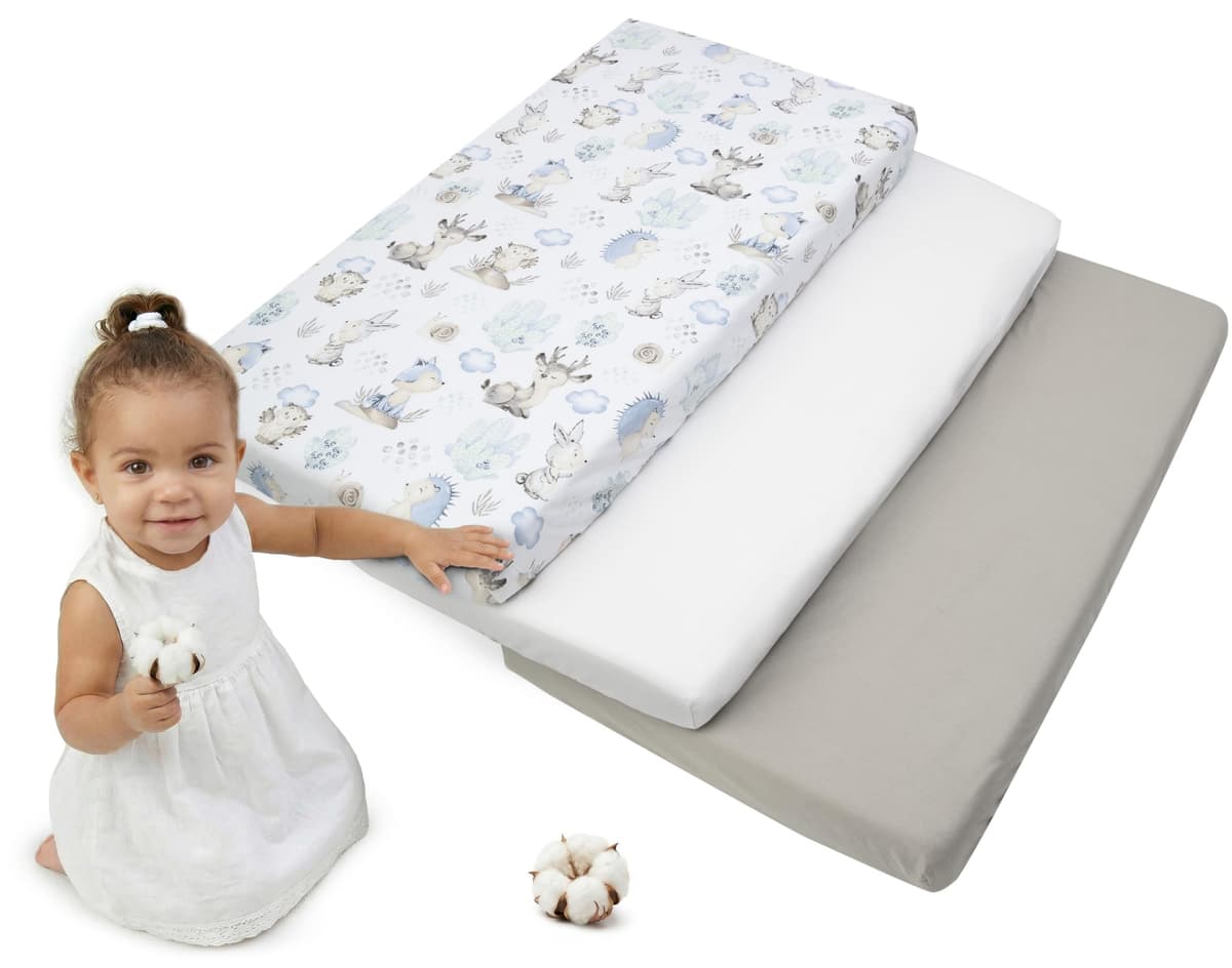 Medi Partners Sabana Bajera Cuna 60x120 Set de 3-100% Algodon Sabanas de Algodón Bebe Ropa de Cama para Bebés Dormir Cuna Fitted Bed Sheet Protector (Safari-Blanco-Gris) — view 20