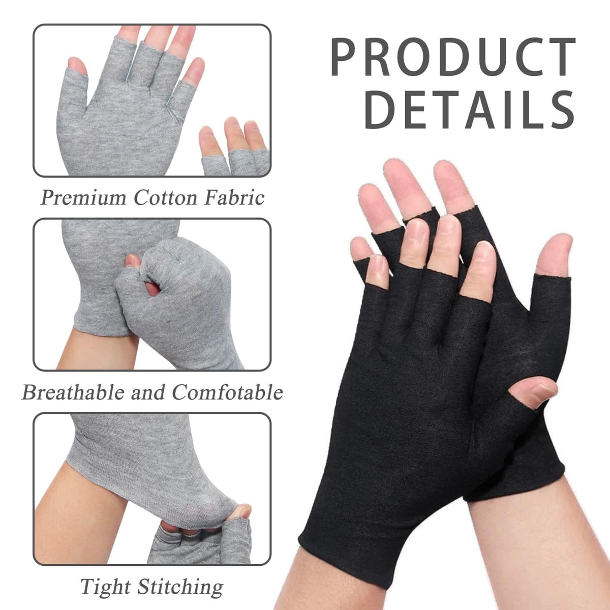 6 Pares Guantes de Algodon, Guantes Hidratantes sin Dedos, Guantes Finos de Algodón, para Manos Secas, SPA, Protección UV, para Inspección de Joyas, Manipulación de Monedas, Talla Única — view 4
