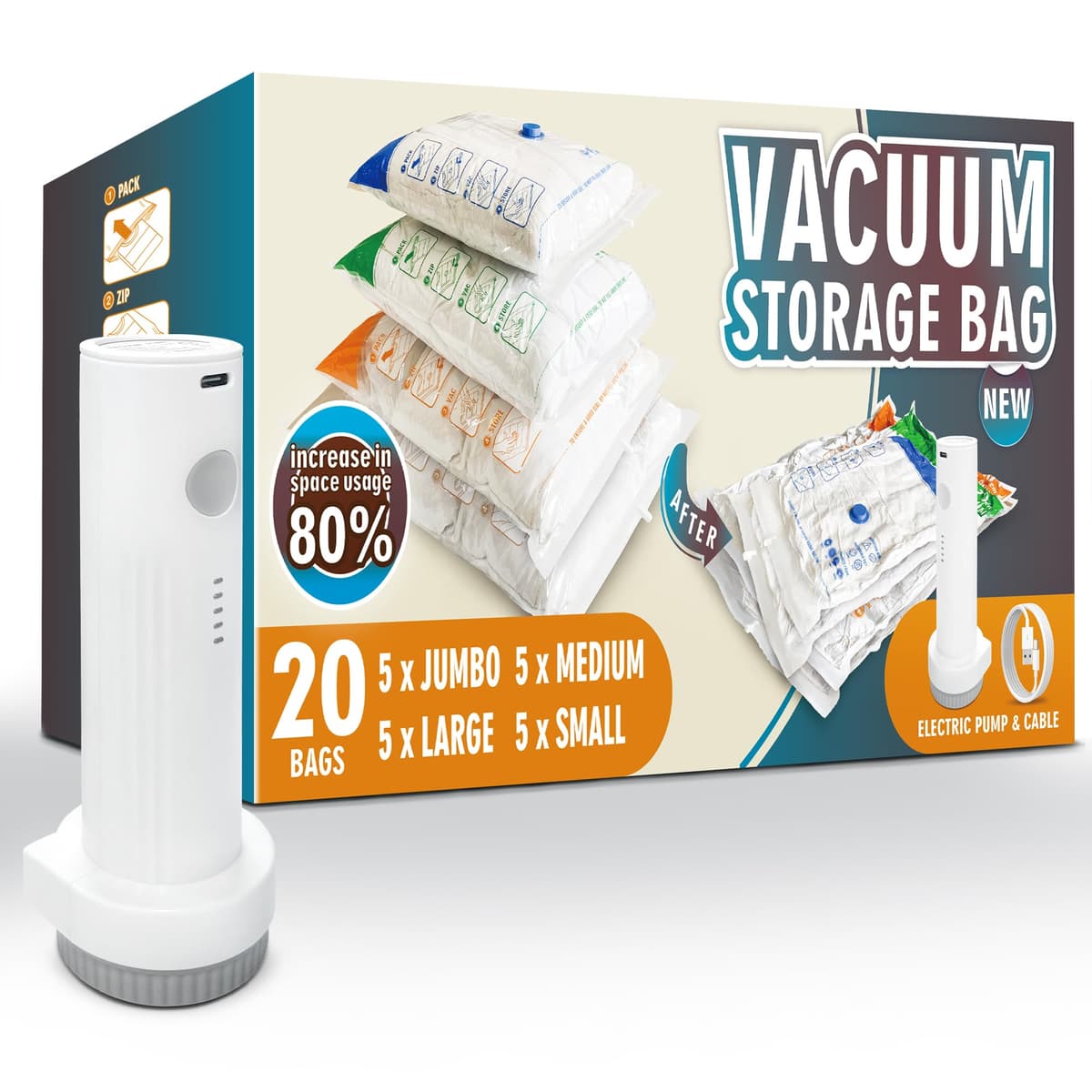 STORAGE MASTER Space Saver Bags for Travel and Home Reusable Vacuum Storage Bags Save 80% More Storage Space Work with Vacuum Cleaner (9 Small, No Pump Included) — view 11