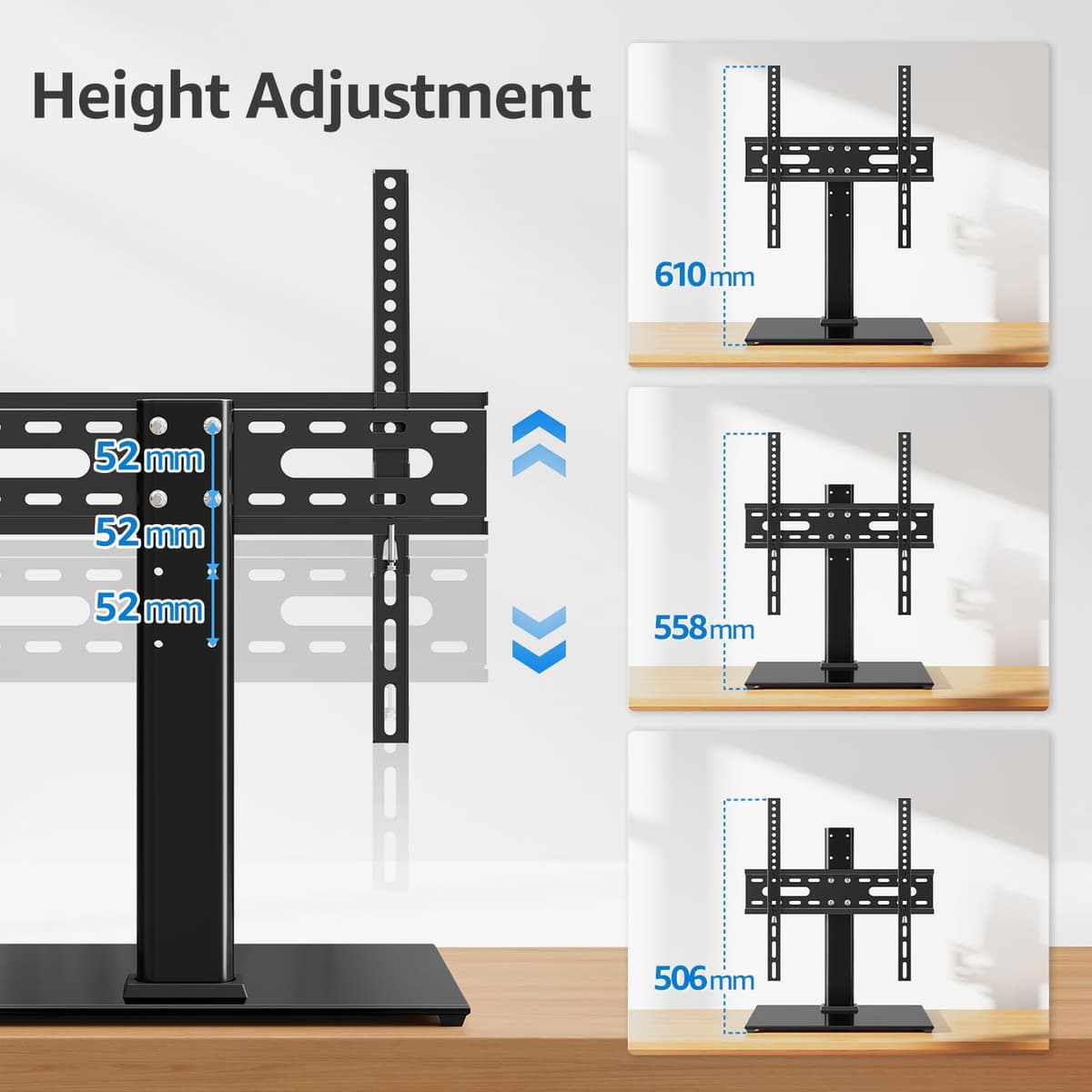 MONTUP Universal TV Stand for 24–60 Inch TV, Height Adjustable Table Top TV Stand Up to 40KG, Pedestal with Bracket Max VESA 400x400mm, EU1335 — view 3