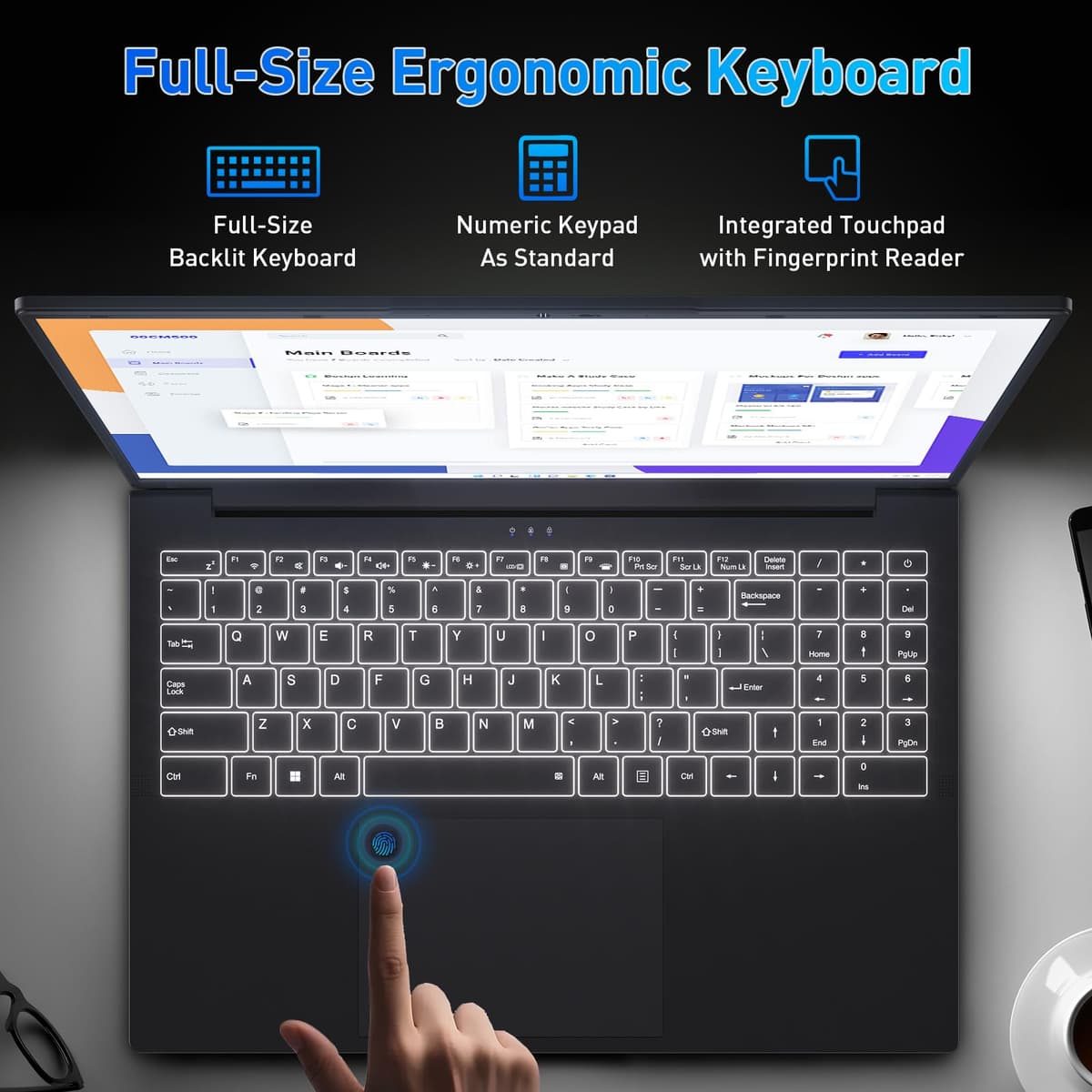 16 Inch Laptop 16GB RAM 1TB NVMe SSD Quad-Core Processor Up to 3.7GHz 1200P IPS Display USB-C Full Function Fingerprint Login Backlit Keyboard WiFi 6 Lightweight Black Laptop — view 6