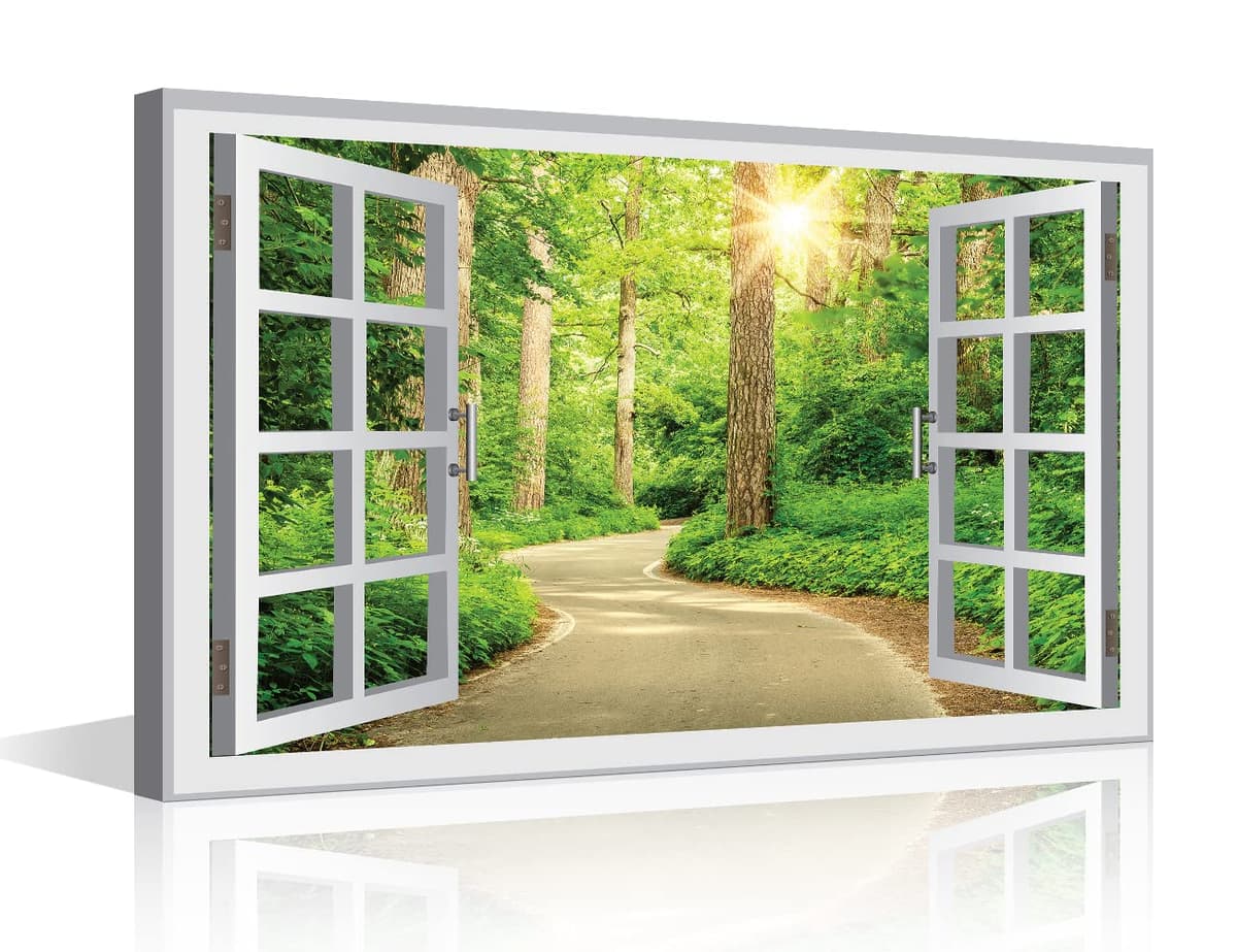 TISHIRON Canvas Wall Art 3D Window View Summertime Art Beach Seaside Picture for Home Office Bathroom Bedroom Stretched Giclee Framed Print Ready to Hang 16x24inch — view 14