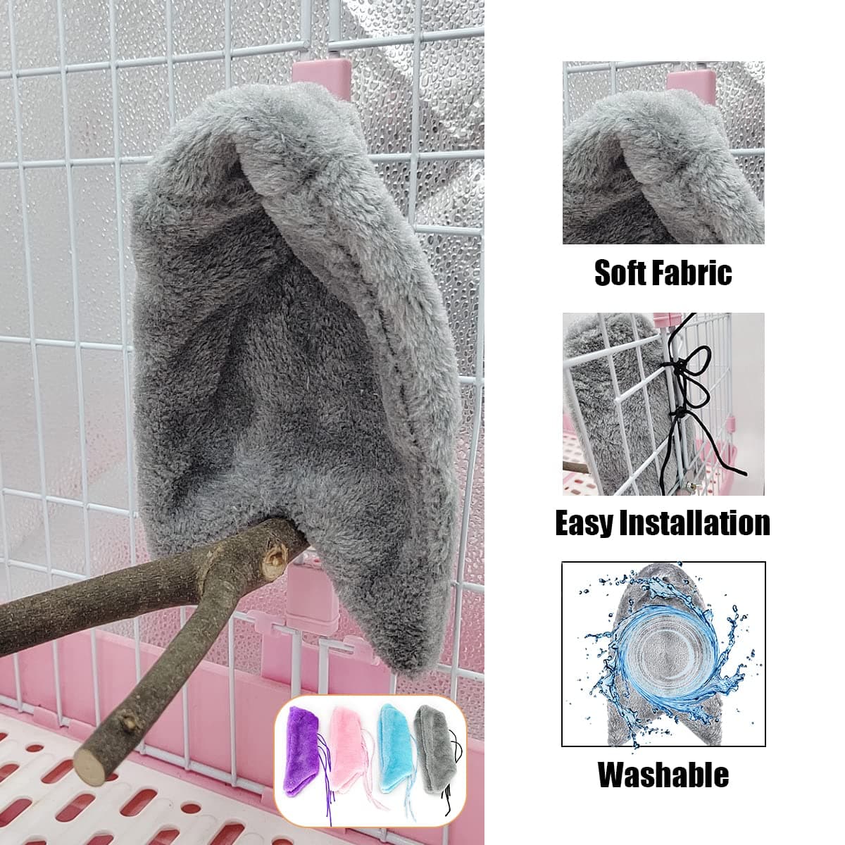 Comfort Corner Fleece Bird Blanket,1PC Winter Warm Parrot Cage Snuggle Hut,Cage Bird Nest Parrot Bed for Parakeet Cockatiel Parrots Cockatiels (S, Pink) — view 3