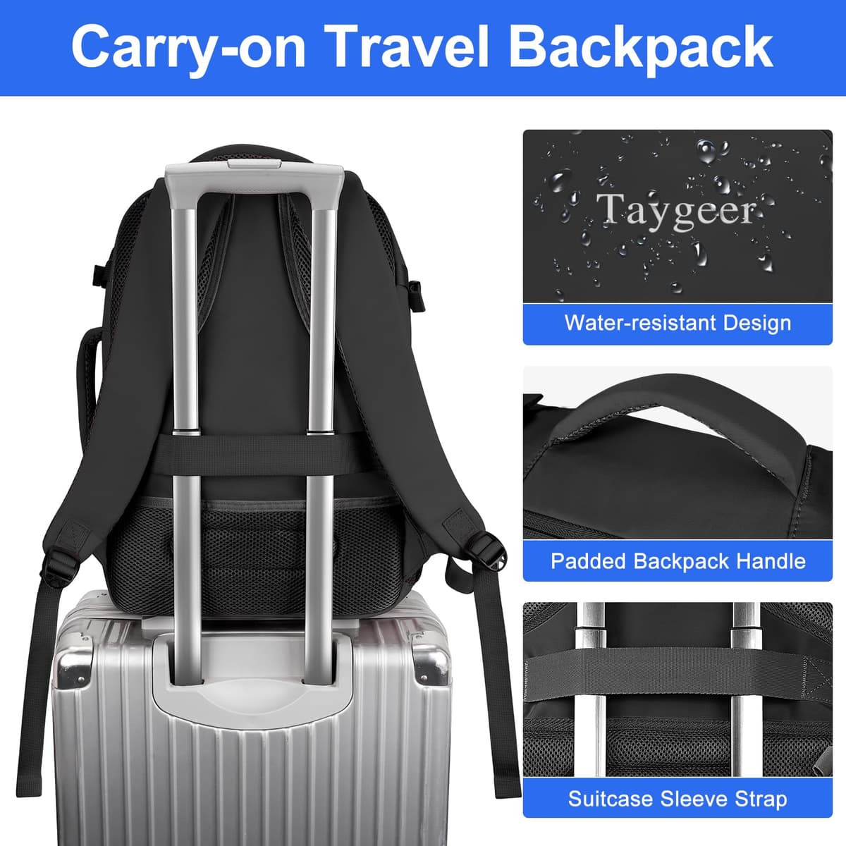 Taygeer for New Ryanair Cabin Bags 40x30x20 Underseat, Travel Backpack Cabin Size, Rucksack for Plane Hand Luggage Backpack for Travelling, Ryan Air Cabin Bag 40x30x20 with Separate Shoe Pouch, Black — view 5