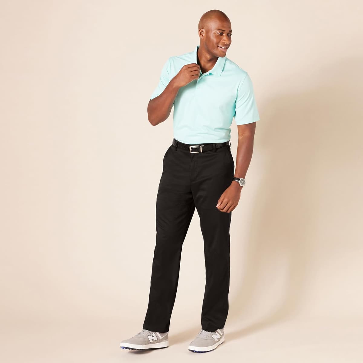 Amazon Essentials Men's Straight-Fit Stretch Golf Trousers Recycled Polyester Blend Black 32W / 30L — view 6