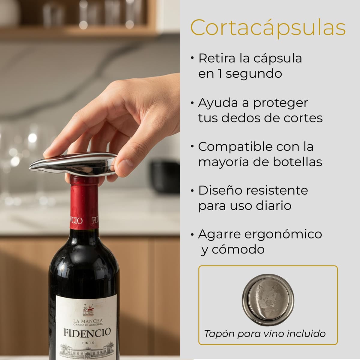 Kuky Cuisine Sacacorchos Eléctrico Recargable para Vino con Cortacápsulas, Tapón de Vacío y Anillo Antigoteo, Set Abridor en Caja Regalo — view 5