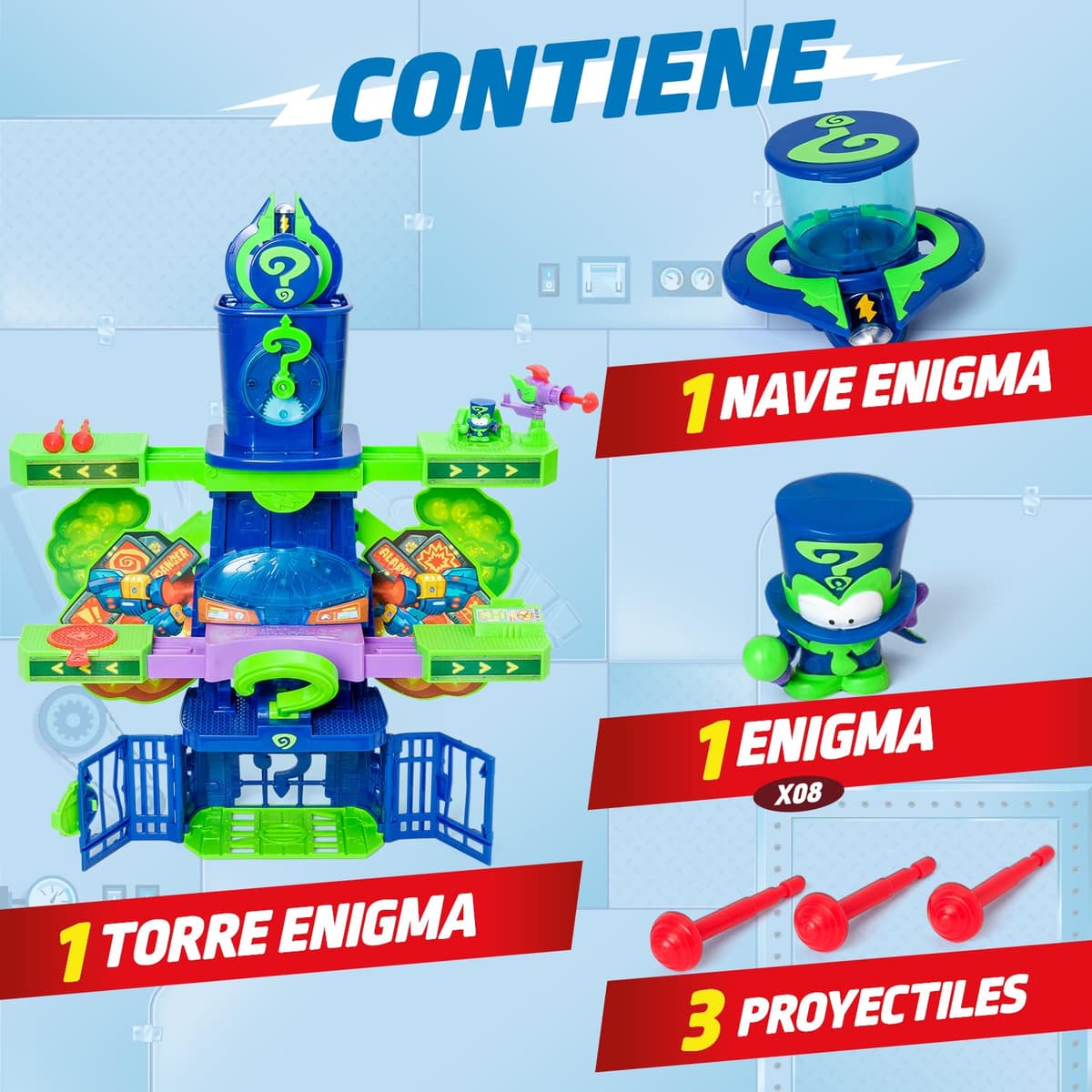 SUPERTHINGS KAZOOM Power – Enigma Tower. Torre de Enigma de la Serie de TV “Kazoom Power”. Contiene 1 Enigma Tower,1 Enigma Exclusivo,1 aeronave,1 prisión,1 catapulta,1 Disparador y 3 proyectiles — view 3
