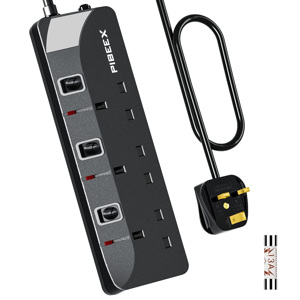 PIBEEX Extension Lead 2 Way Plug Sockets with Individual Switches Wall Mountable Power Strip 1.5M Extension Cable 13A Fused UK Plug 3250W — view 10