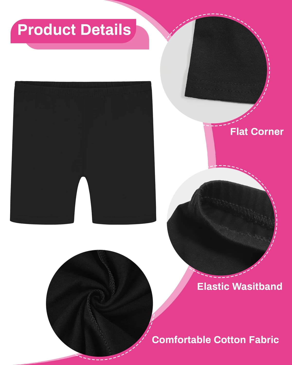 Auranso Girls Cycling Shorts Age 5-14 Teen Kids Cotton PE Dance Cycle Gymnastic Shorts Breathable Under Dress Shorts for Girls 3 Pack — view 4
