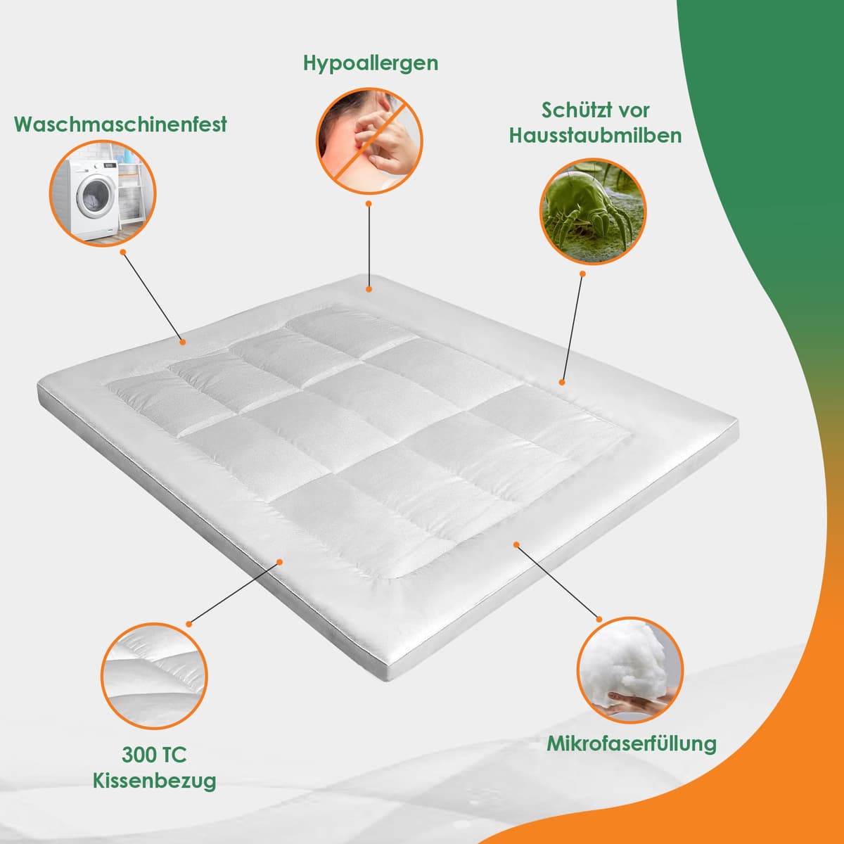 GMTEXTILE Thick Single Mattress Topper 5cm, Microfiber Single Bed Topper Single Bed Mattress Toppers Best Anti Allergenic (Single 90 X 190cm) — view 4