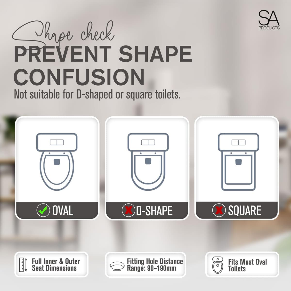 SA Products Oval Quick Release Toilet Seat – Soft Close Toilet Seat with Quick Release Hinges for Easy Cleaning, Thermoset Lid with ABS Cylinder & Fixings – 44.1 × 36.5 × 5 cm, White — view 4