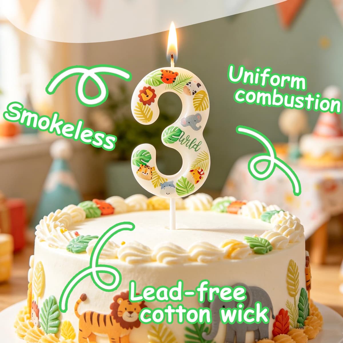 Yiran Safari Animal Number 2 Birthday Candle, Wild One Jungle Themed Cake Topper, Tropical Palm Leaf Party Decorations for 2nd Birthday Boys Girls Baby Shower — view 3