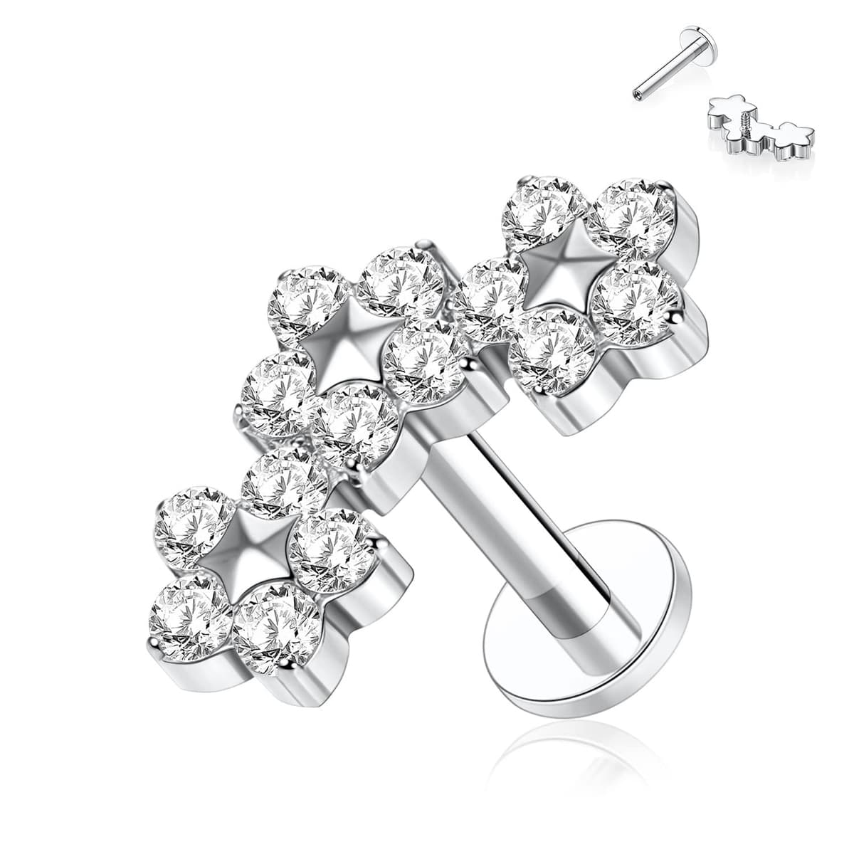 hengkaixuan 16G Titanium Labret Studs - Internally Threaded Flatback - Unisex - Silver - Piercing Jewellery — view 12