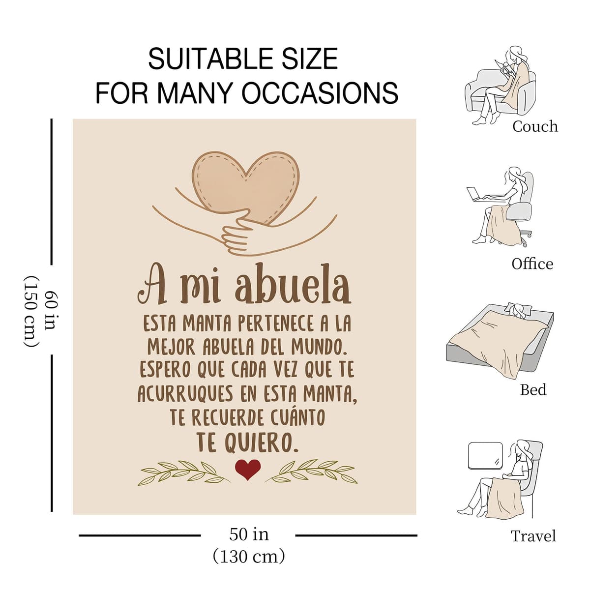 Amorea A mi Abuela Espero Que Cada Vez Que te acurruques en Esta Manta te recuerde cuánto te Quiero Ideas para Regalos Manta para la Abuela Cumpleaños Día de la Madre — view 2