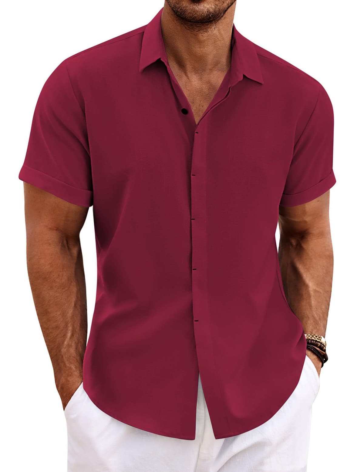 COOFANDY Men's Linen Shirts Short Sleeve Casual Shirts Button Down Shirt for Men Beach Summer Wedding Shirt — view 33