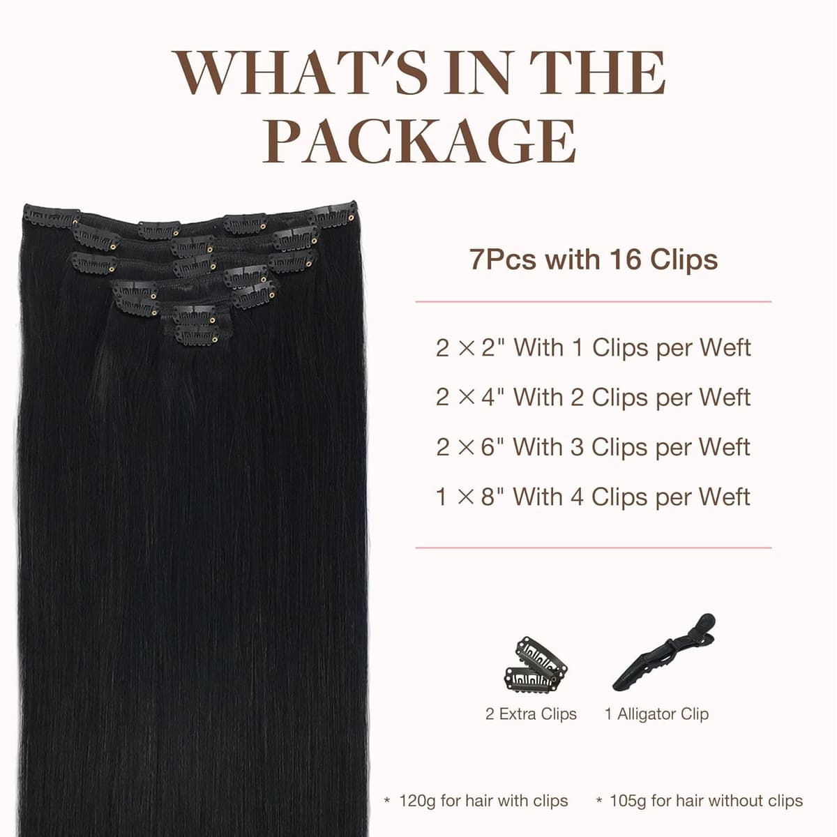 GOO GOO Clip in Hair Extensions Human Hair, 18inch 150g 9Pcs, #2 Dark Brown, Hair extensions for women, Human Hair Extensions Clip in — view 262