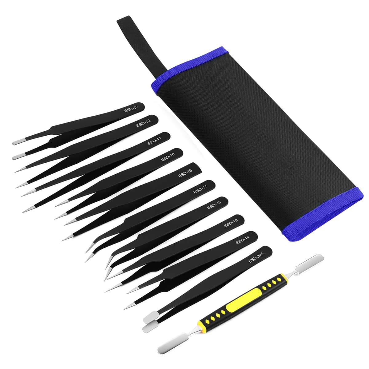 Ainiv Kit 12 Pcs Pinzas de Precisión, Tweezers ESD Anti-Estáticas de Acero Inoxidable Electrónicas, Trabajo de Laboratorio, Joyería, Maintenance Tools, Negro — view 15