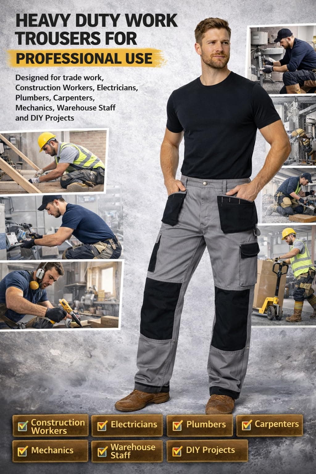 GRS Multi Pockets Mens Combat Cargo Work Trouser with Knee Pad Pockets (Various Sizes and Colours: 28" - 50") — view 3