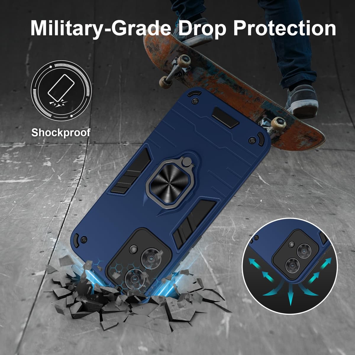 Funda para CMF Phone 2 Pro, Carcasa Antigolpes con Soporte anular metálico, Case Protectora de Grado Militar, Negro — view 475