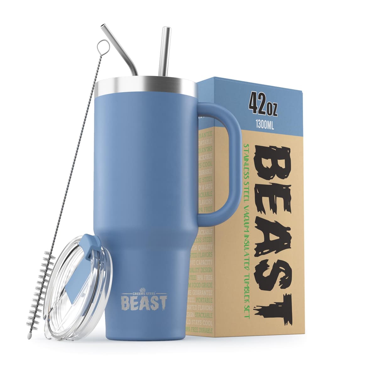 Greens Steel Beast Tumbler – 550 ml (20 oz), Coral | Vaso de acero inoxidable reutilizable con aislamiento al vacío | con 2 pajitas y cepillo de limpieza | Termo de viaje de doble pared — view 25
