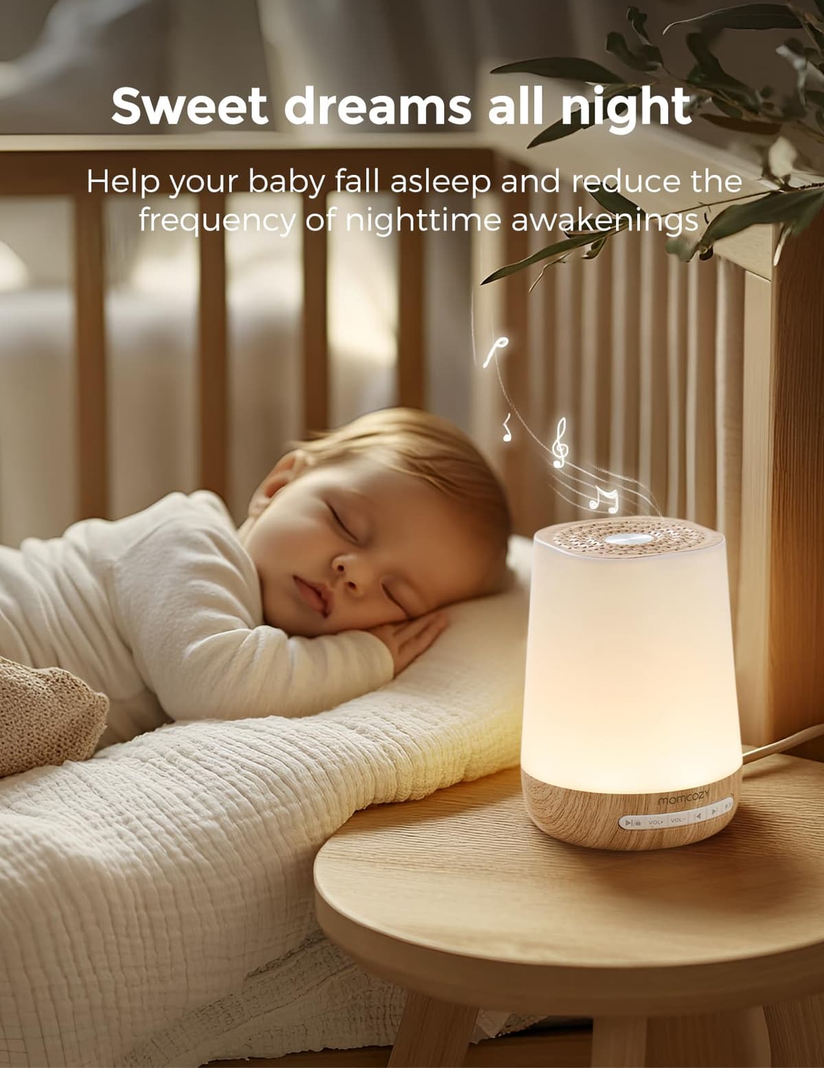 Baby Sound Machine, Momcozy White Noise Machine for Baby Sleeping with Night Light, Toddler Sleep Trainer with 34 Soothing Sounds, Timer, App Remote Control, Personal Sleep Routine(Wood Grain) — view 6