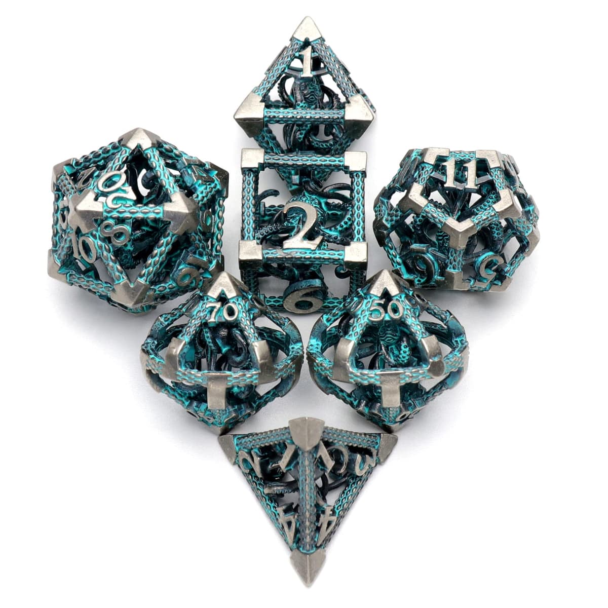 HNCCESG Juego de Dados de Metal D&D, Dungeons and Dragons Dice Juego de Dados de Metal Poliédricos Pulpo Huecos para Juegos de rol D y D para Juegos de Mesa (Cthulhu Número Verde) — view 14