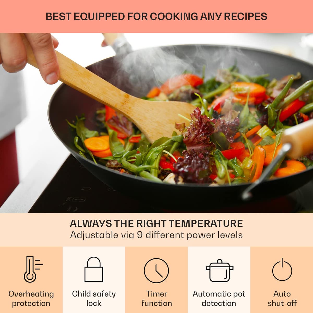 Klarstein Induction Hob, 9300W Electric Hobs Induction Cooker, 5 Ring Electric Pan Hob, Built-In Table Top Cookers w/ 5 Hobs, Touch Control, Inductions Heater Cooktops, Hot Plates for Cooking — view 5