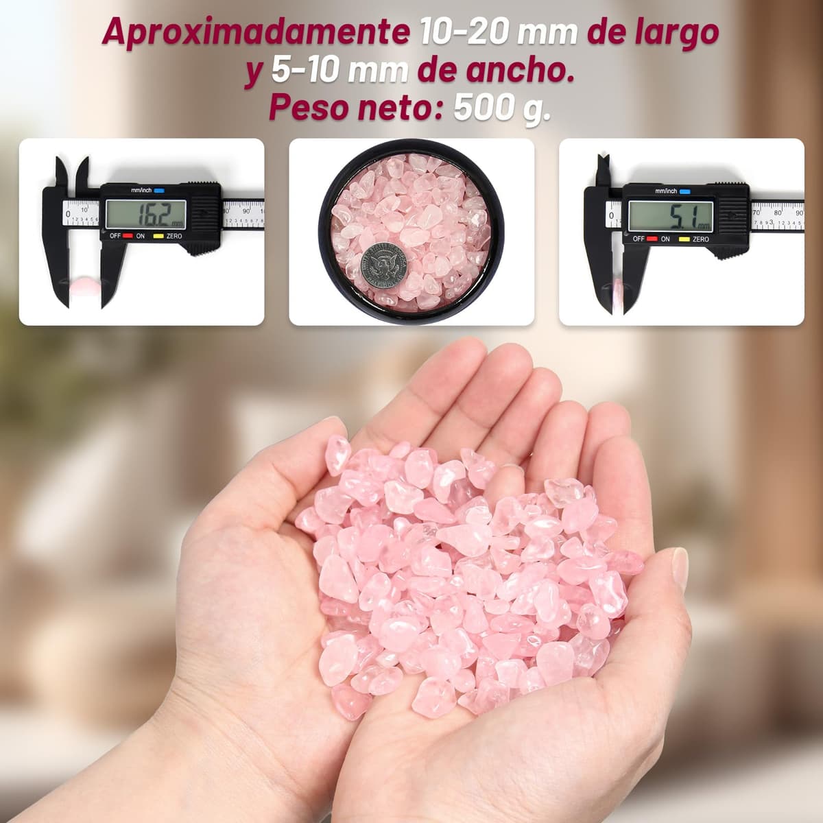 500g Chips de Cristal Natural de Cuarzo Rosa Triturado - Chips de Cristales de Sanación de Cuarzo Rosa a Granel, Gemas de Cristal Triturado para Manualidades, Hermoso Paquete para Regalo — view 3