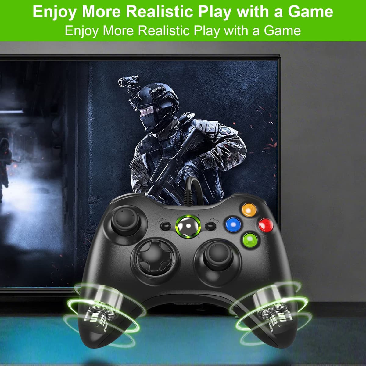 Mando para Xbox 360, Mando PC, USB Mando para Xbox 360/Xbox 360 Slim/PC Win7/8/10/11/XP Joystick Gamepad con Doble Vibración Wired Controlador — view 6