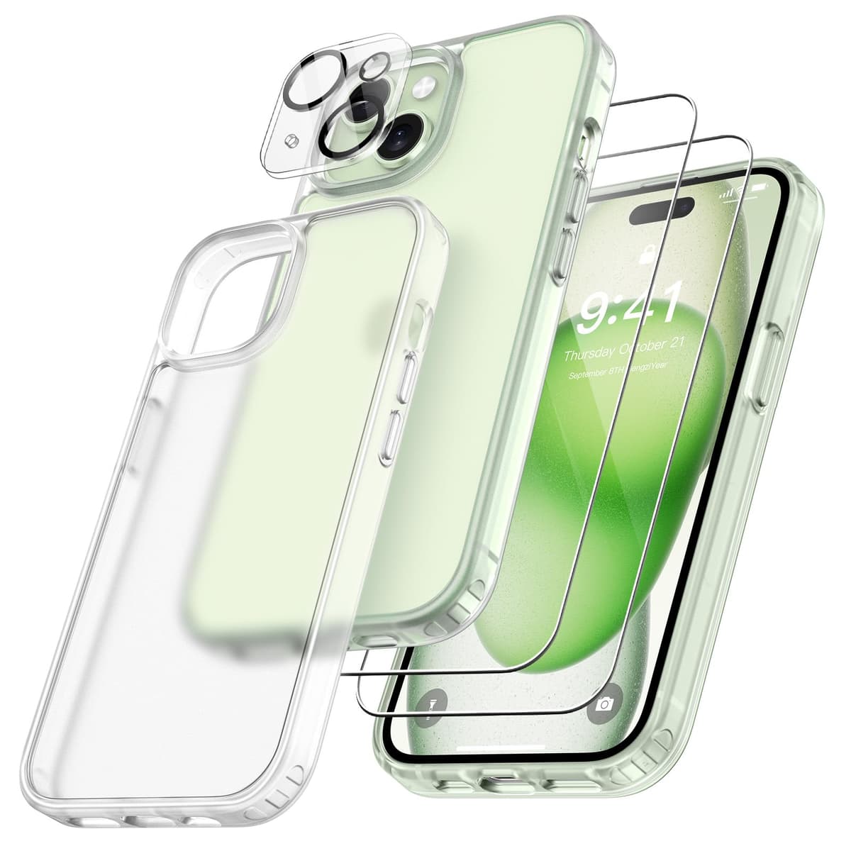 FLLAO 4 en 1 Funda para iPhone 15 con 2 Protector Pantalla y 1 Protector Lente Cámara, [Almohadilla de Aire integrada] Antigolpes Antiarañazos Carcasa 6,1 Pulgadas, Transparente — view 31