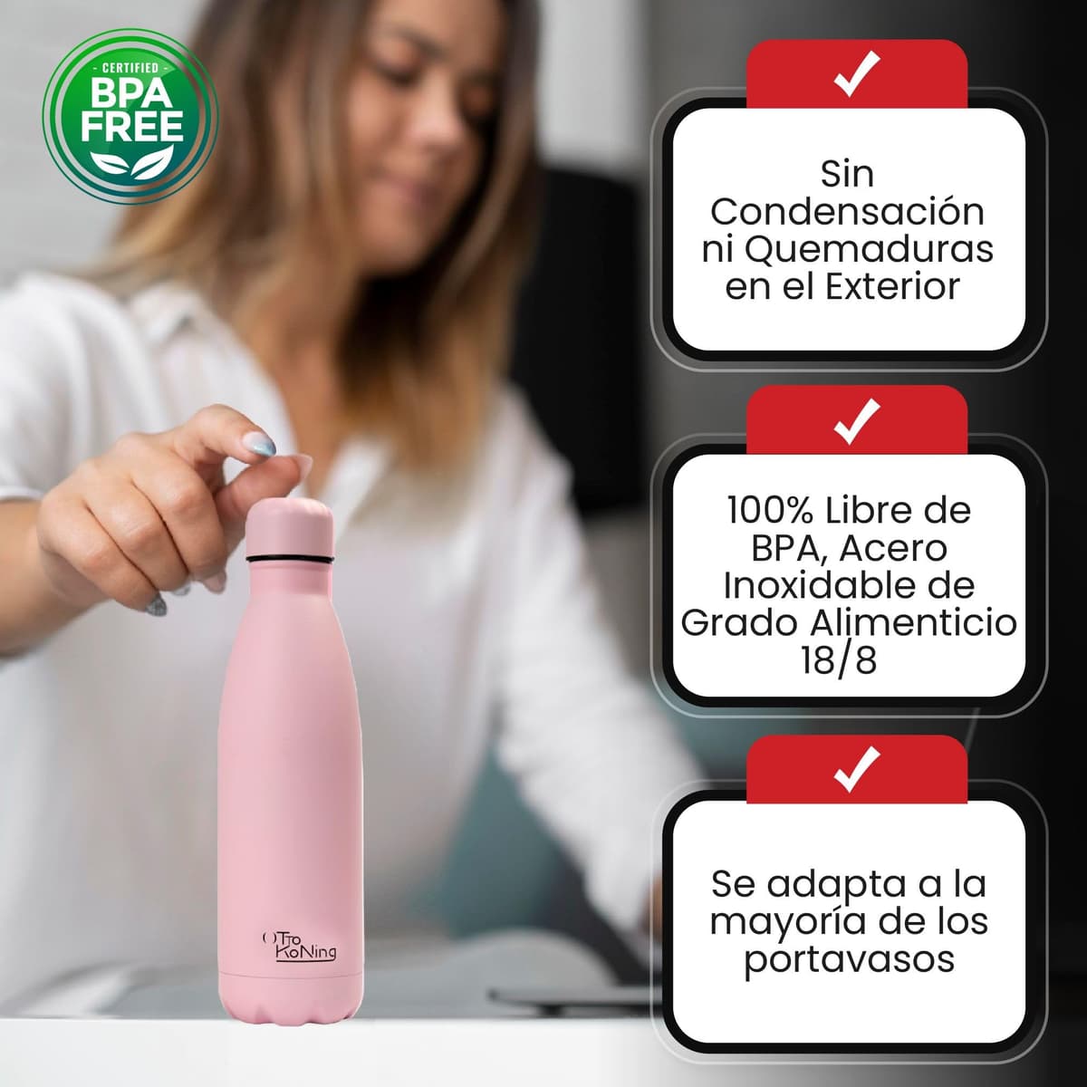 Otto Koning Botella Térmica de Agua Acero Inoxidable 500ml- Doble Aislamiento al vacío para 12 Horas de Bebida Caliente y 24 Horas de Bebida Fría. Botella Termo a Prueba de Fugas Libre BPA — view 6