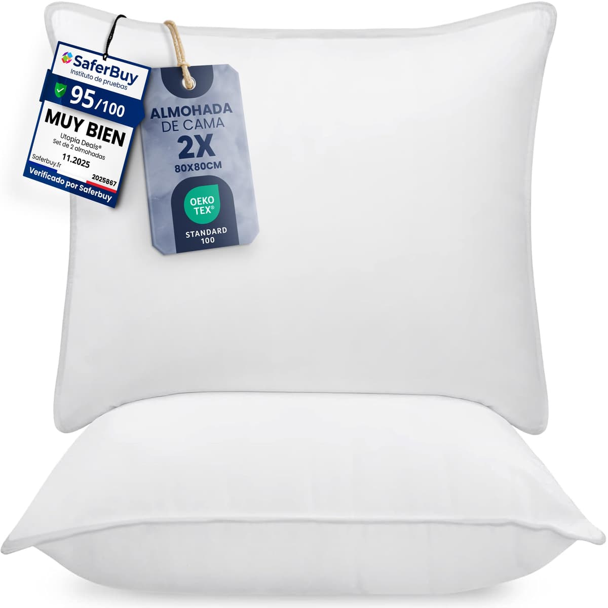 Utopia Bedding Almohadas (2 Unidades), 50 x 70 cm Almohadas de Primera, Fibra Hueca Virgen Siliconada, Almohadas Suave de Fácil Cuidado (Blanco) — view 22