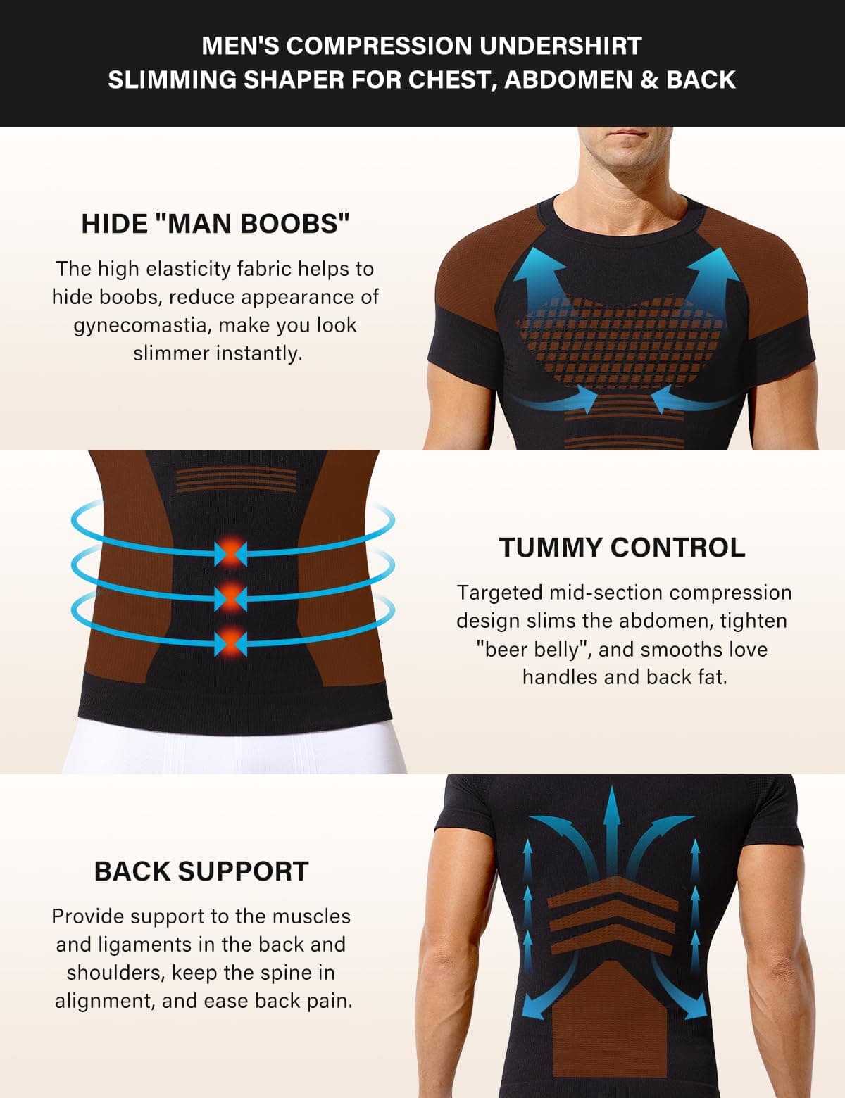 Casey Kevin Camiseta de Compresión Hombre Manga Corta, Hombre Reductora Compresion Elástica Ropa Interior Body Shaper para un Vientre más Plano — view 4
