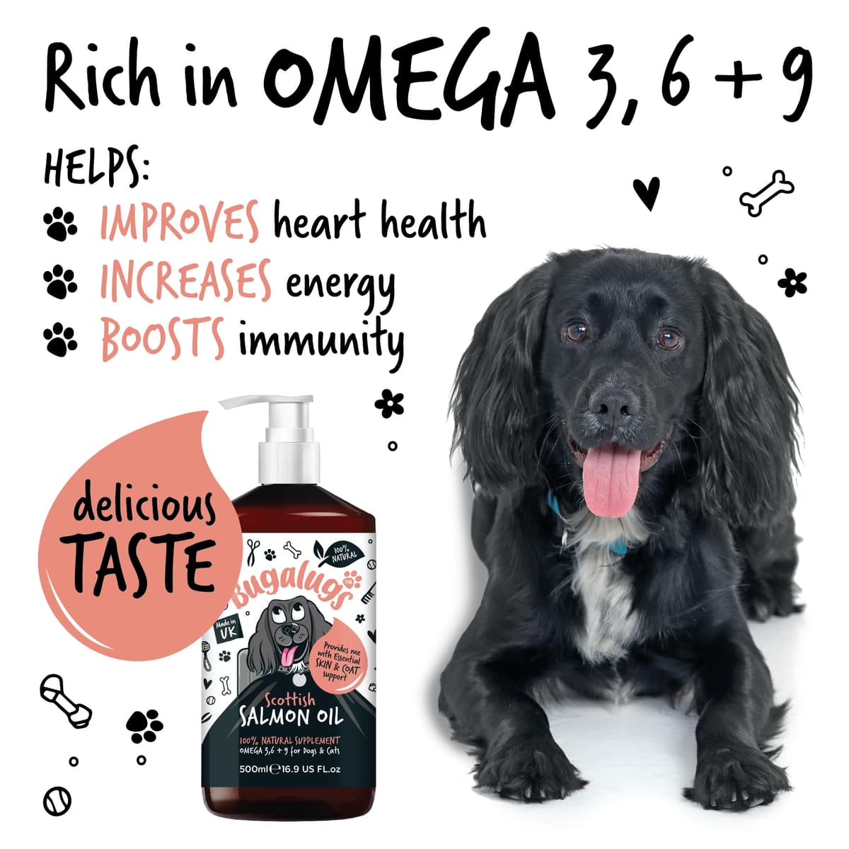 Bugalugs Scottish Salmon Oil For Dogs & Cats, Dog Supplement Support for Skin And Coat, Itchy Skin & Moulting, Omega 3 Fish Oil (Salmon, 500ml) — view 7
