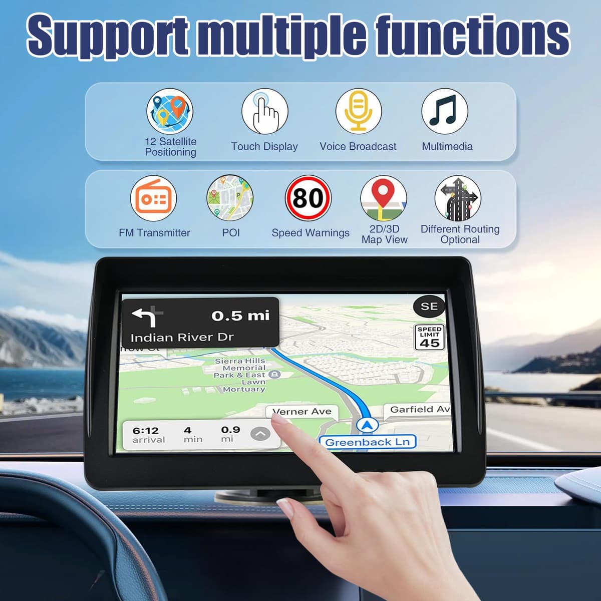7Inch Sat Nav, HD Touch Screen GPS Navigation for Cars Trucks with UK, Europe Maps, HGV Sat Nav Trucks, Lifetime Free Updates, Support Postcode Search, Speed Camera Alert, Voice Guidance, POI — view 4