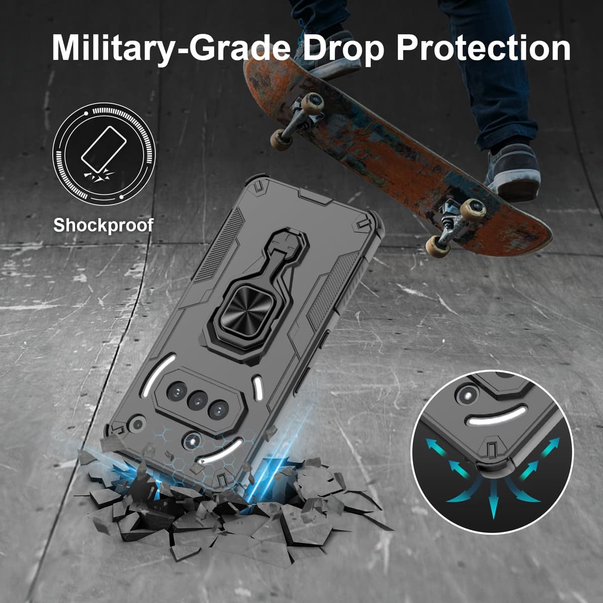 Funda para CMF Phone 2 Pro, Carcasa Antigolpes con Soporte anular metálico, Case Protectora de Grado Militar, Negro — view 1248