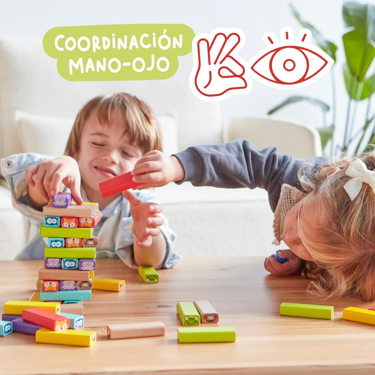 Nene Toys 4 in 1 Wooden Blocks Tower with Colors and Animals - Educational Family Board Game for Boys Girls Ages 3-9 - Gift for Parent-Child Sharing — view 5