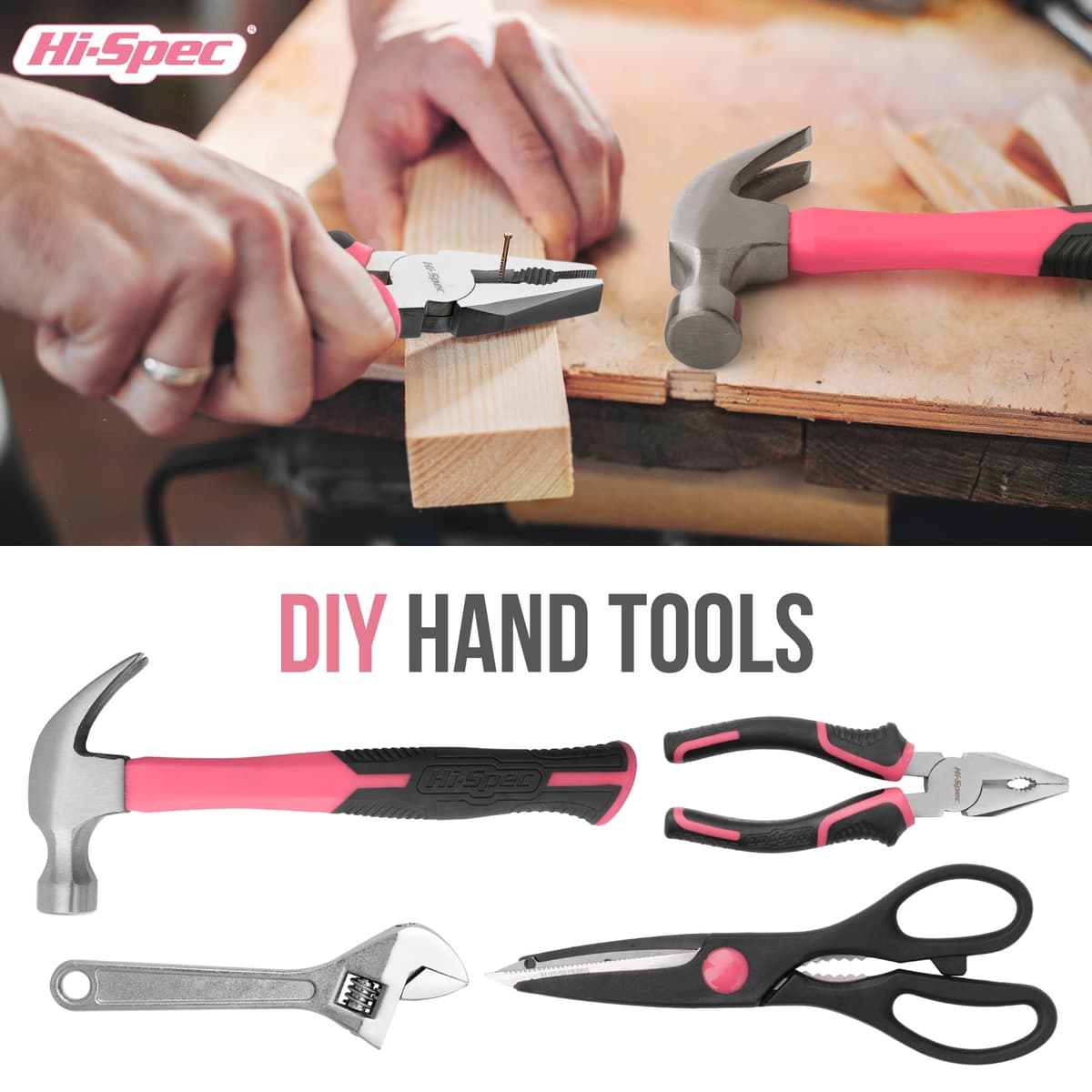 Hi-Spec 56pc Pink Home & Office DIY Tool Kit Set. Complete Household Tool Box with Essential Hand Tools Included for Basic Repairs, Maintenance & Home Improvement Projects — view 4
