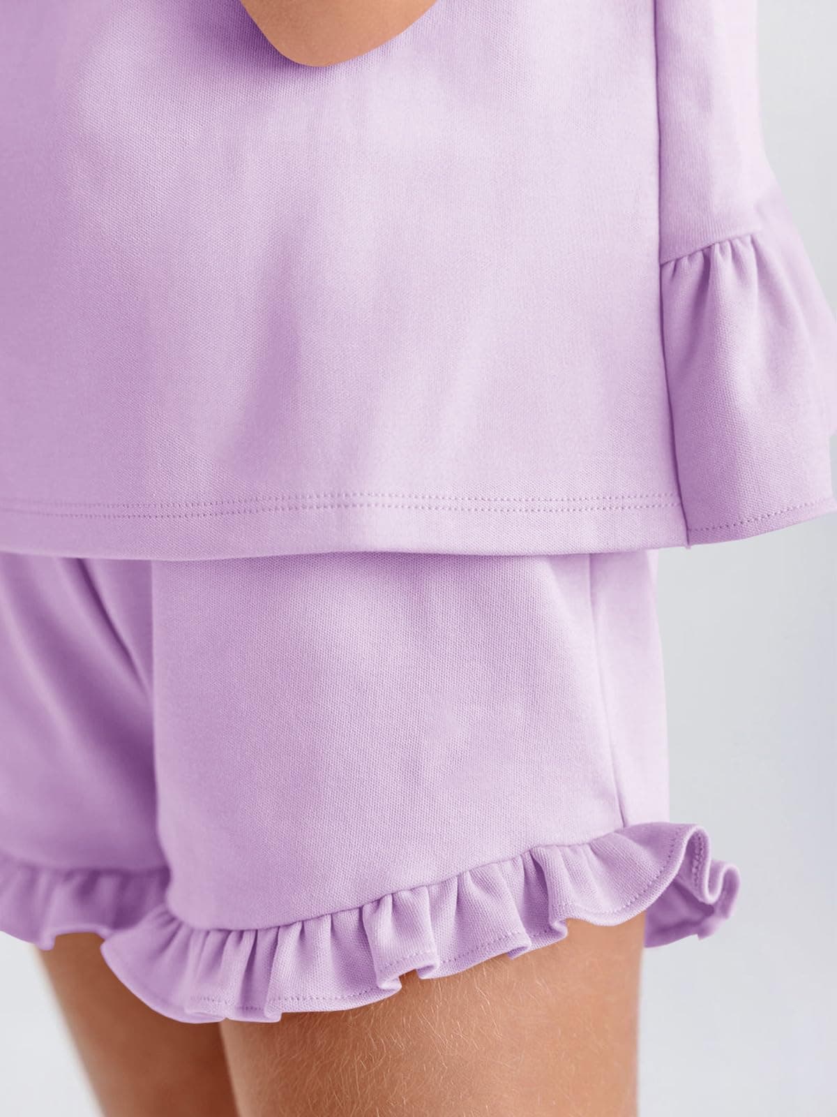 Haloumoning Niñas Conjuntos de ropa de verano con volantes, camisetas sin mangas con pantalones cortos, monocolor, ropa linda, conjuntos de ropa informal, de dos piezas — view 2