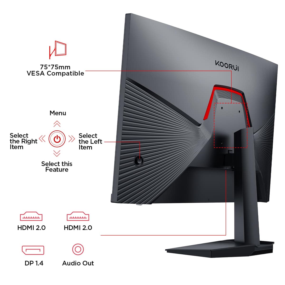 KOORUI G2411P 24 Inch Gaming Monitor, 200Hz, Fast IPS, HDR 400, Full-HD 1080P, 1ms, Adaptive Sync, VESA Mountable, HDMI/DP, Low Blue Light, 99% SRGB — view 2