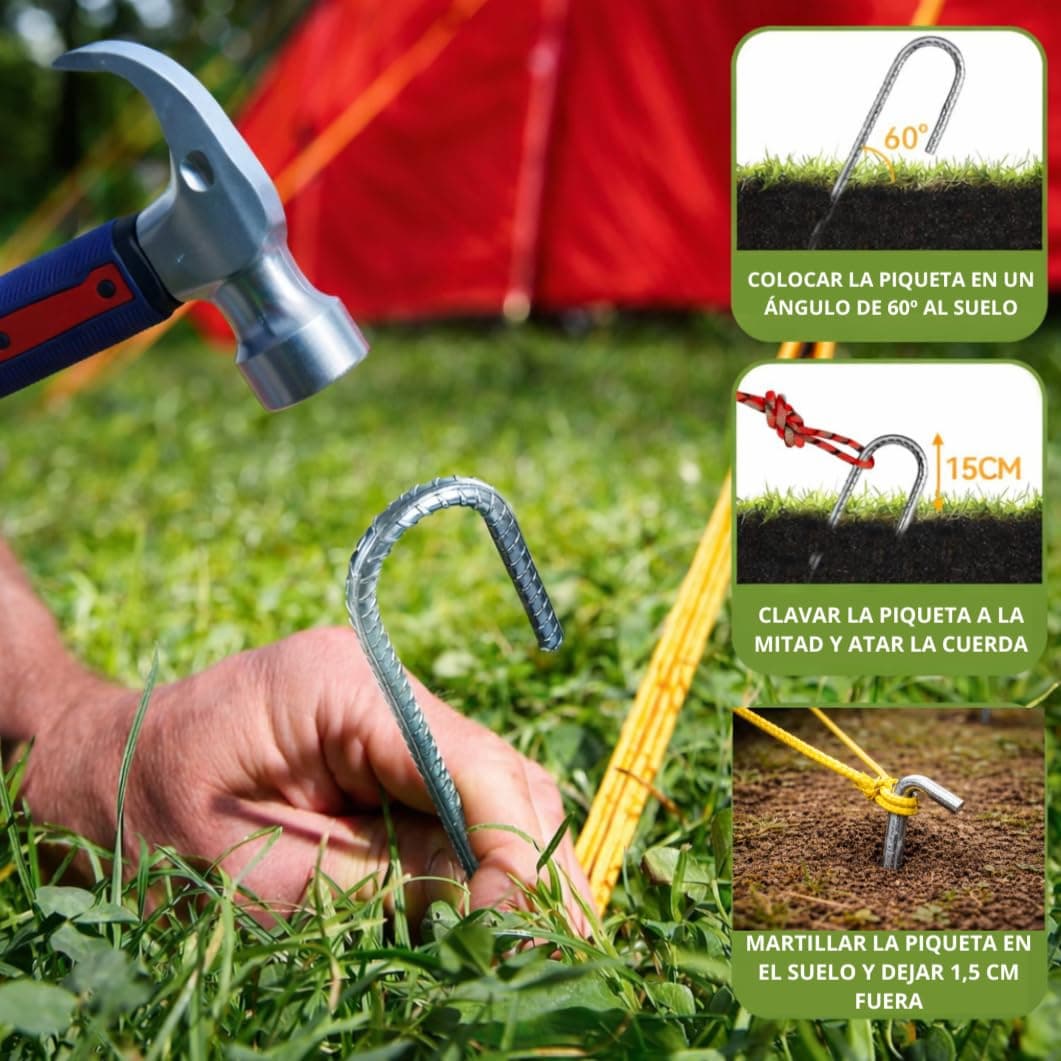 FERPASA® - Piquetas de Camping Suelo Duro de Acero Galvanizado 25 cm – Pack de 10 Unidades para Tiendas de Campaña, Toldos y Carpas – Anclaje Resistente para Tienda de Campaña y Toldo — view 3