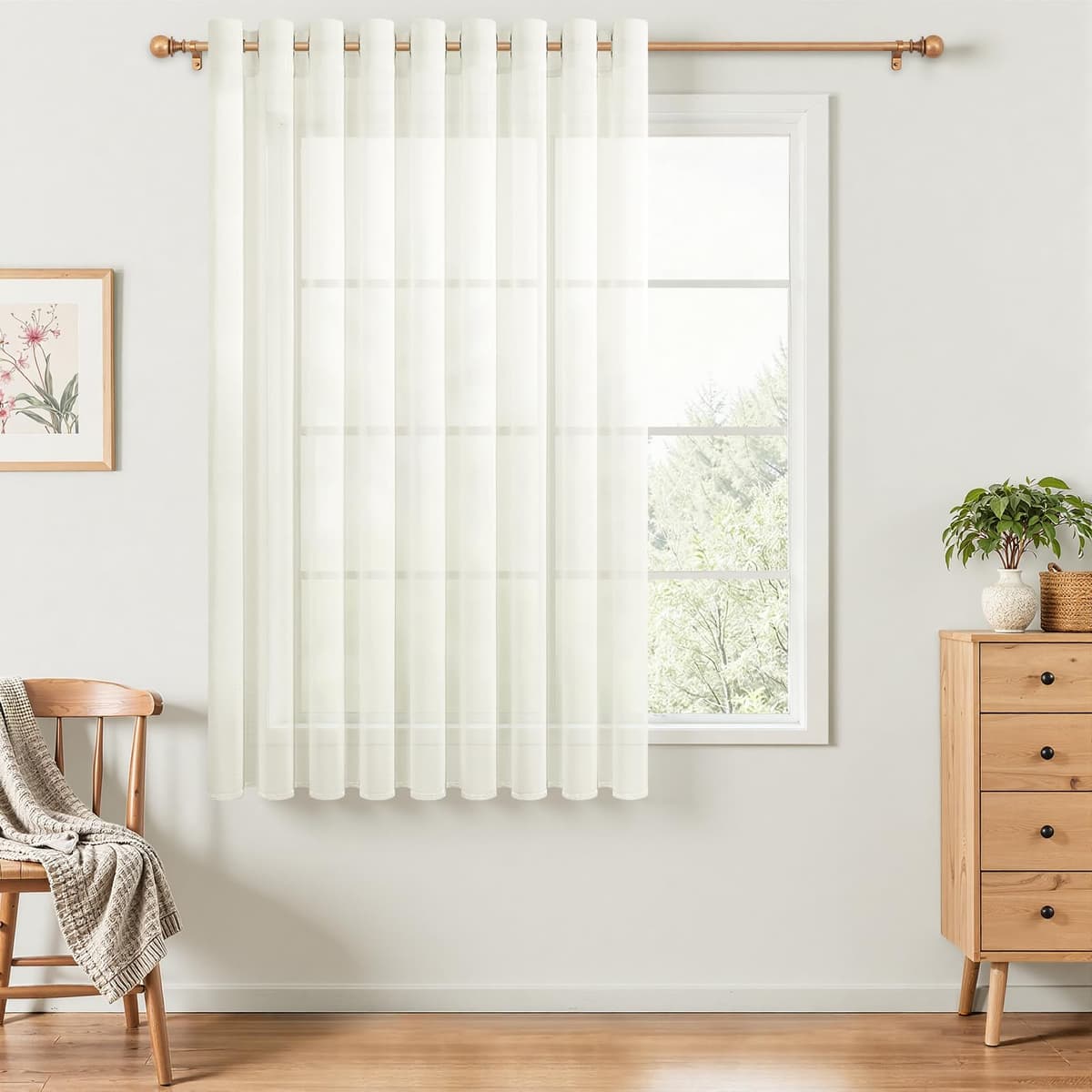 MRTREES Cortina para Ventana Dormitorio Translúcidas Visillos Paneles para Ventanas Sala para Niños Sala Comedor 2 Piezas 140×245cm Blanco — view 48