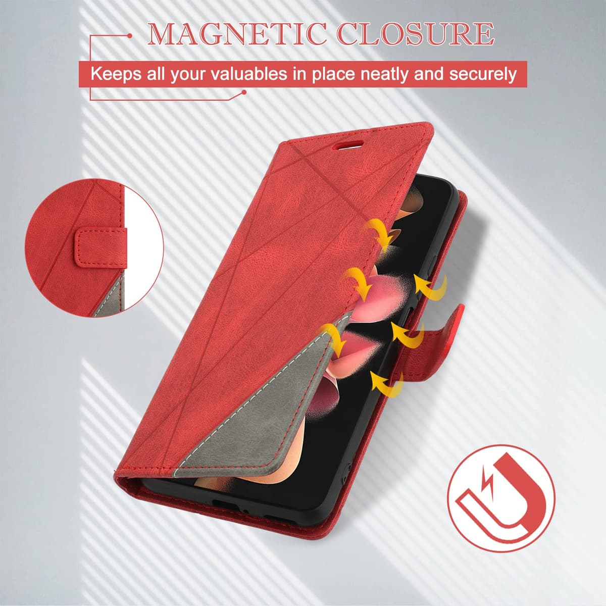 Case for Samsung Galaxy S23 FE, Premium PU Leather Flip Wallet Case Magnetic Closure Cover Case Card Slots kickstand Phone Case for Galaxy S23 FE, Red — view 6