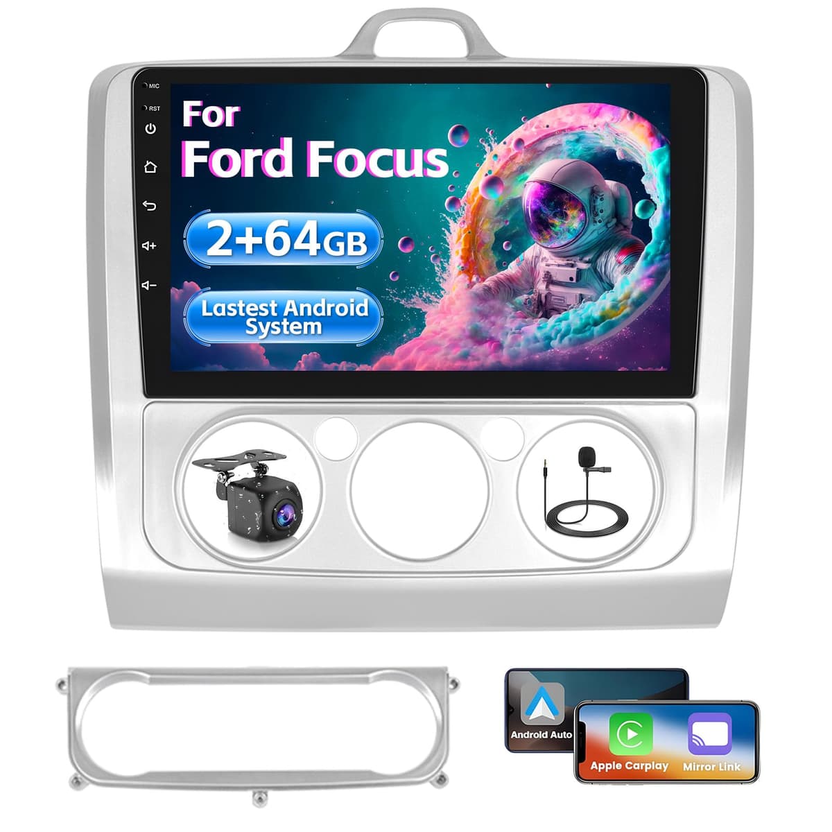 Inefala 2+64G Android 15 CarPlay Radio para Ford Focus 2004-2011, Pantalla Táctil de 9 Pulgadas con Inalámbrico CarPlay y Android Auto, Soporte Navegación GPS Mirror Link Bluetooth RDS AHD Wi-Fi DSP