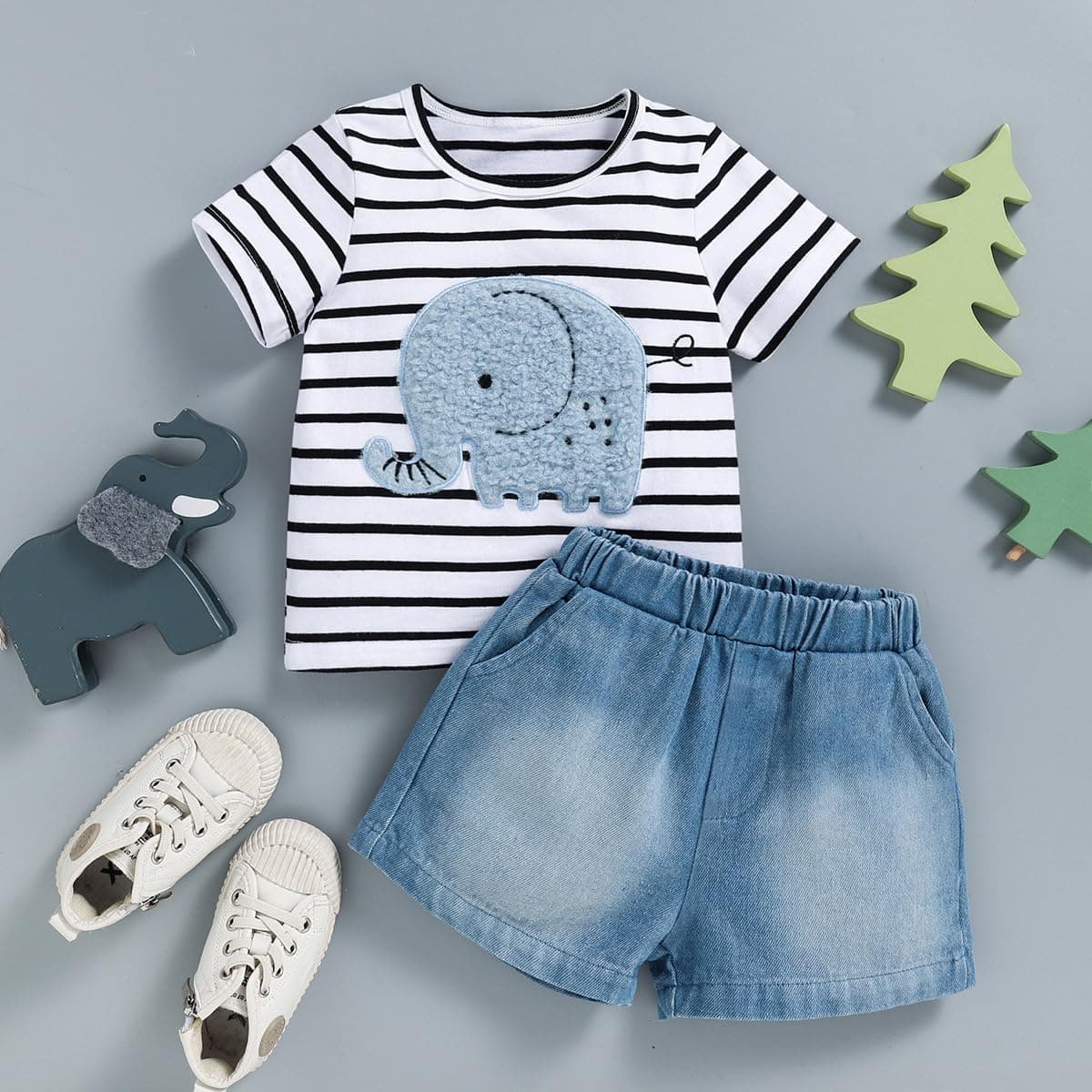 Little Baby Boy Clothes Short Sleeve Printed Cute Top+ Shorts Ripped Jeans 2Pcs Spring Summer Casual Set — view 4