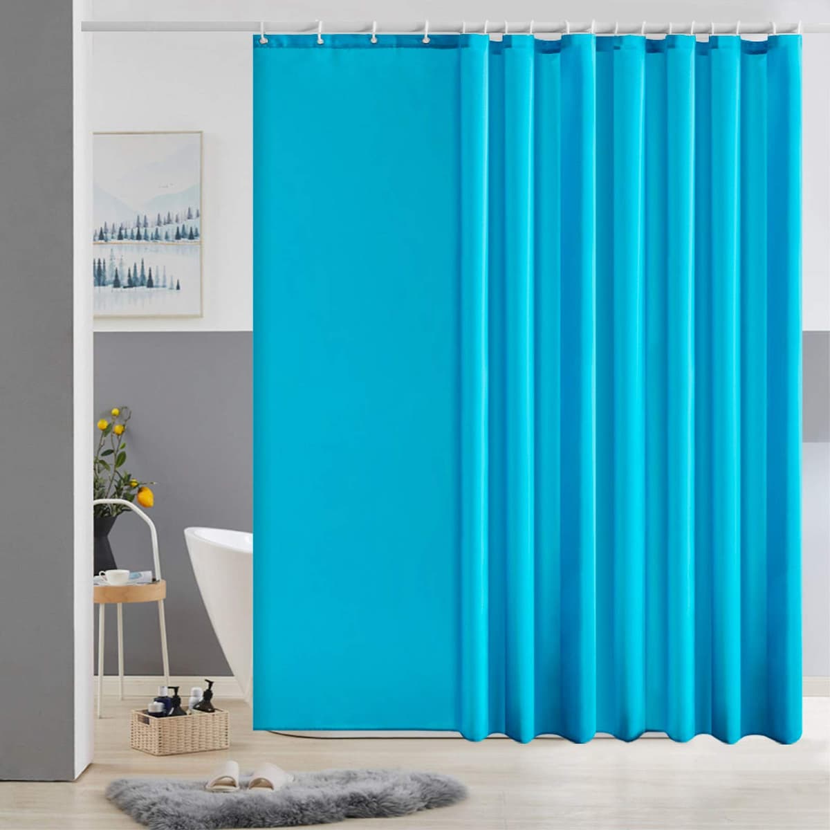 Furlinic Cortina Ducha 200x200cm Antimoho Impermeable Lavable Blanco Tela Poliéster Grandes Cortinas de Baño con 12 Aros de Cortina Ducha. — view 101