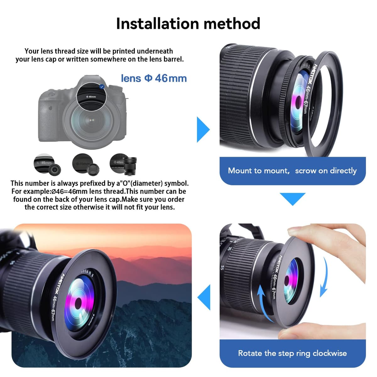 46mm a 67mm Adaptador de para Lente de cámara,Anillo Adaptador Paso hacia Arriba de Filtro de 46mm a 67mm,Compatible con Todos los Accesorios de Filtro de 67mm.Hecho de mecanizado CNC — view 5