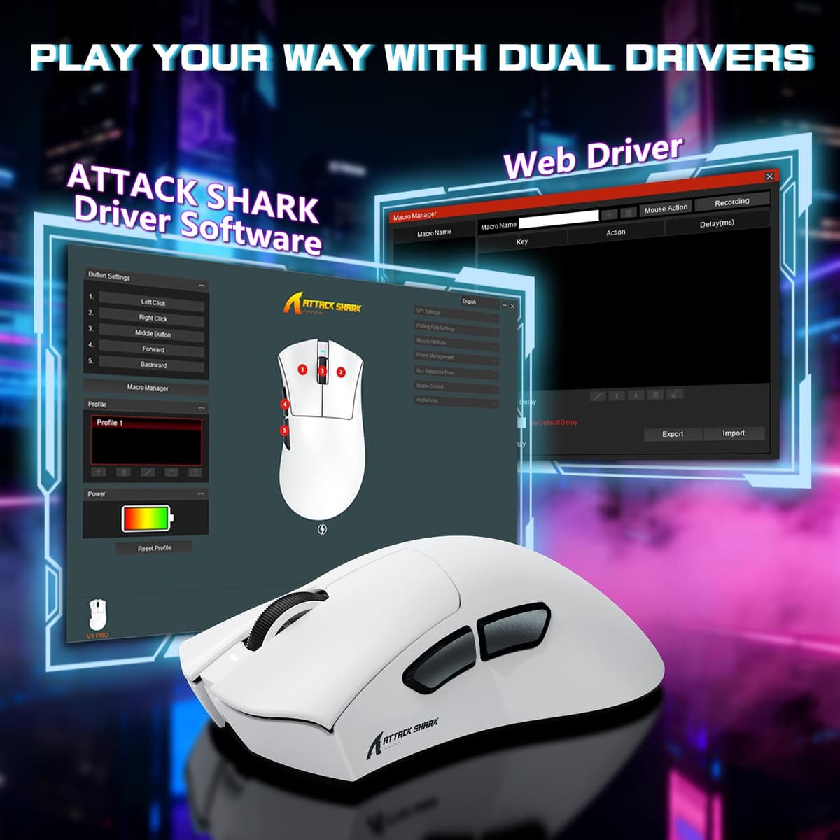 ATTACK SHARK V3PRO Ratón Gaming Inalámbrico con Base Carga Magnética, PixArt PAW3311, hasta 25000 dpi, BT/2.4GHz/Alámbrico, 100M Clics, 500mAh, 65g Ultra-Ligero para Win11/Xbox/PS/Mac - Blanco — view 8